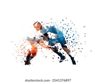 Rugby, isolated low poly vector illustration. Two rugby players