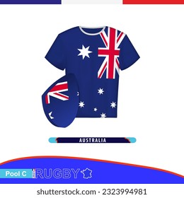 Jersey de rugby de la selección nacional de Australia con bandera. Ilustración vectorial.