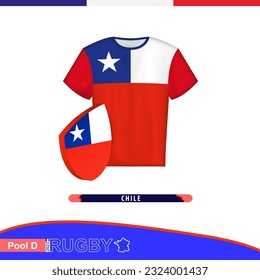 Jersey de rugby de la selección nacional de Chile con bandera. Ilustración vectorial.