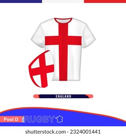 Jersey de rugby de la selección nacional de Inglaterra con bandera. Ilustración vectorial.