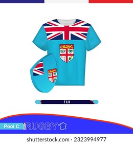 Jersey de rugby de la selección nacional de Fiyi con bandera. Ilustración vectorial.