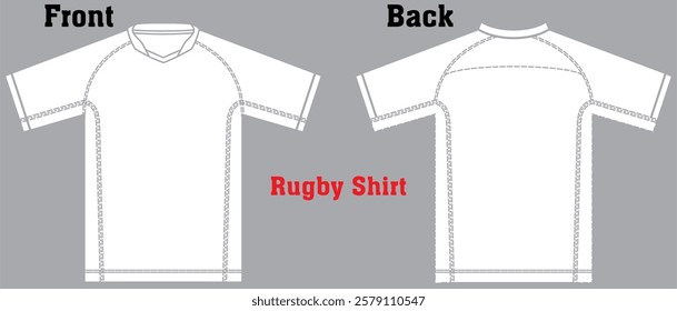 Rugby jersey, front, back and side views. Fully editable handmade mesh. Vector illustration