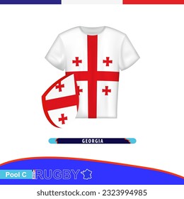 Jersey de rugby de la selección nacional de Georgia con bandera. Ilustración vectorial.