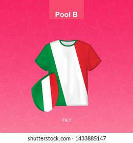 Rugby jersey of Italy team with flag of Italy. Vector illustration.