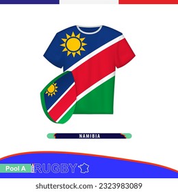 Jersey de rugby de la selección nacional de Namibia con bandera. Ilustración vectorial.