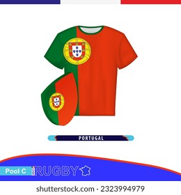 Jersey de rugby de la selección nacional de Portugal con bandera. Ilustración vectorial.