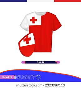 Jersey de rugby de la selección nacional de Tonga con bandera. Ilustración vectorial.