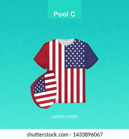 Rugby jersey of United States team with flag of USA. Vector illustration.