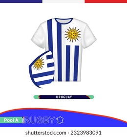 Jersey de rugby de la selección nacional de Uruguay con bandera. Ilustración vectorial.