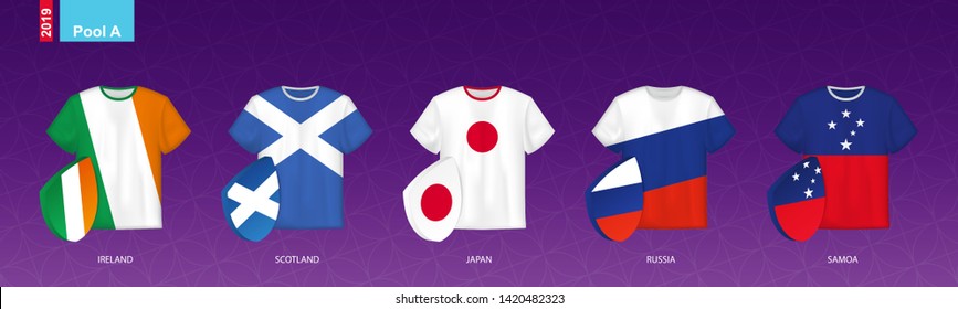 Rugby Jerseys with flag of pool A. Vector illustration.