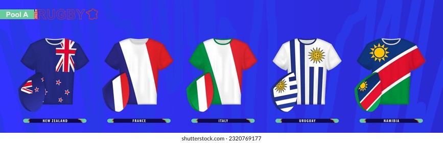 Rugby Jerseys with flag of pool A. Vector illustration.