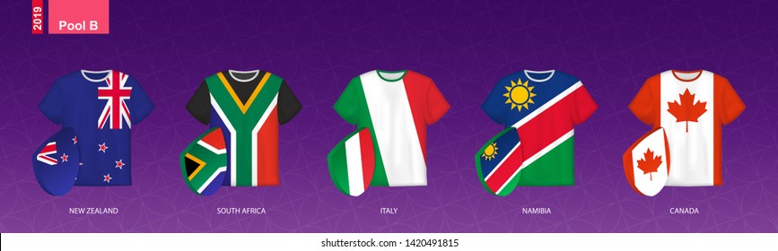 Rugby Jerseys with flag of pool B. Vector illustration.