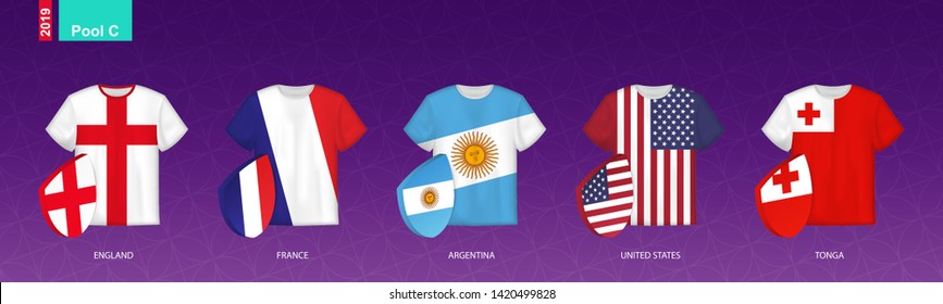 Rugby Jerseys with flag of pool C. Vector illustration.