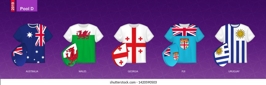 Rugby Jerseys with flag of pool D. Vector illustration.