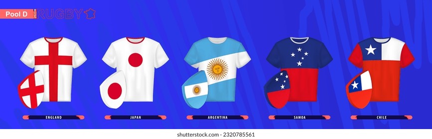 Rugby Jerseys with flag of pool D. Vector illustration.