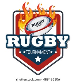 rugby label ball with flames design