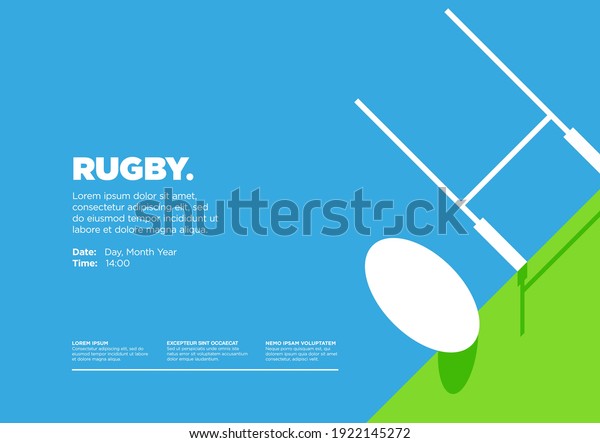 Rugby League and Union\
Landscape. Game or Practice Poster Landing Page, Dramatic Angle.\
Ball and Post Shadow on floor in Stadium. Close up. Flat, Simple,\
Retro style - Vector