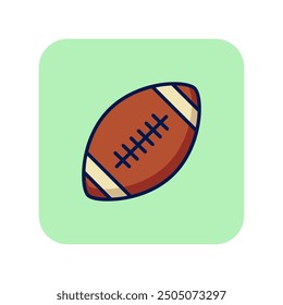 Icono de línea de rugby. Icono de línea de pelota de rugby sobre fondo verde. Concepto deportivo. La Ilustración vectorial se puede utilizar para temas como deportes, estilo de vida activo, juegos