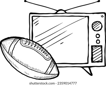 Rugby of live streaming icons.Sketch TV set isolated on a white background.  Vector illustration.