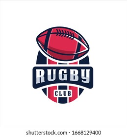 Rugby Logo, American Logo Sport, Rugby logo template vector, isolated on white background, Rugby club logo, emblem, designs with ball. Sport badge vector illustration