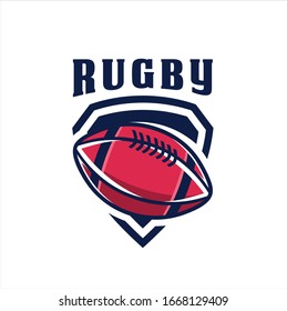 Rugby Logo, American Logo Sport, Rugby logo template vector, isolated on white background, Rugby club logo, emblem, designs with ball. Sport badge vector illustration