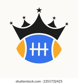 Concepto De Diseño De Logotipo De Rugby Con Icono De La Corona. Símbolo ganador de rugby