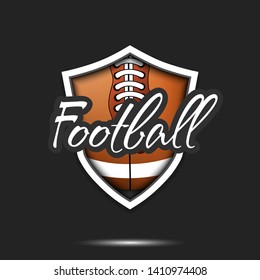 Rugby logo design template. Rugby emblem pattern. Rugby ball and shield with vintage lettering on an isolated background. Print on t-shirt graphics. Vector illustration