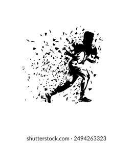 Rugby logo, running rugby player with ball, isolated vector silhouette