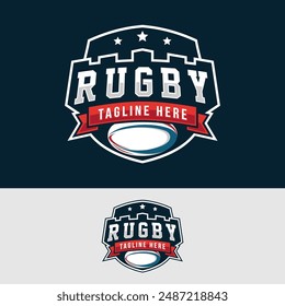 Rugby logo sport design template, rugby team emblem badge, rugby tournament logo design vector illustration