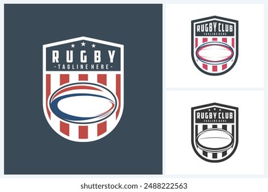 Plantilla de diseño deportivo de logotipo de rugby, Vector de emblema de rugby, Ilustración vectorial de diseño de logotipo de insignia de torneo de rugby