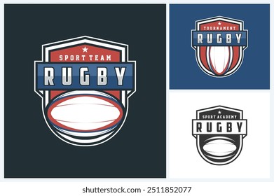 Plantilla de diseño deportivo de logotipo de rugby, Vector de emblema de rugby, Ilustración vectorial de diseño de logotipo de insignia de torneo de rugby