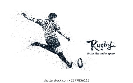 Rugby male player silhouette in stippled style, bicolor vector illustration.