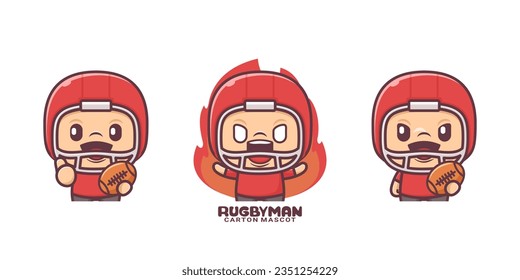 rugby man cartoon mascot. vector illustrations with outline style.