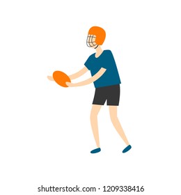 Rugby, man holding a ball, sport. Flat