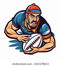 Rugby man player silhouette isolated background. Contact ball sport discipline. cartoon vector illustration, label, sticker