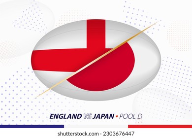 Rugby match between England and Japan, concept for rugby tournament. Vector flags stylized in shape of oval ball.