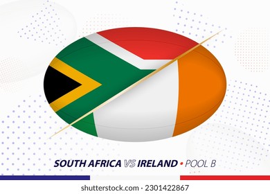 Rugby match between South Africa and Ireland, concept for rugby tournament. Vector flags stylized in shape of oval ball.