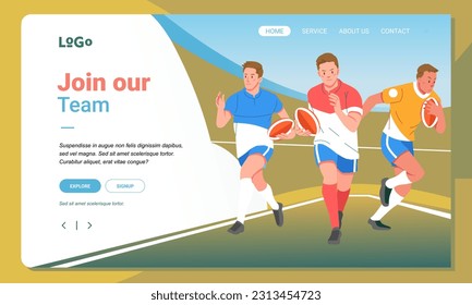 Rugby minimalist banner web illustration mobile landing page GUI UI player team match