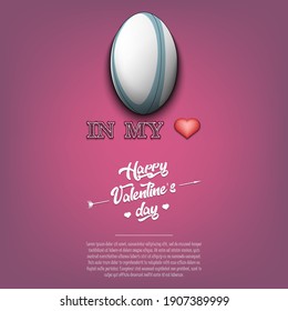 Rugby in my heart. Happy Valentines Day. Design pattern on the rugby theme for greeting card, logo, emblem, banner, poster, flyer, badges, t-shirt. Vector illustration