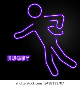 rugby neon sign, modern glowing banner design, colorful modern design trend on black background. Vector illustration.