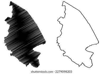 Rugby Non-metropolitan district, Borough (United Kingdom of Great Britain and Northern Ireland, ceremonial county Warwickshire or Warks, England) map vector illustration, scribble sketch map
