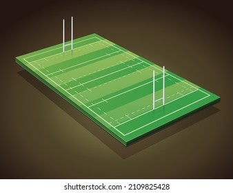 Rugby Pitch With Its Green Grass Floating On A Dark Background In 3D