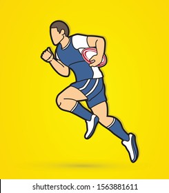 Rugby player action, cartoon sport graphic vector
