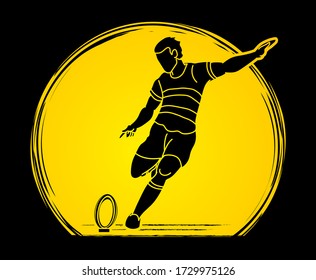 Rugby player action cartoon sport graphic vector.