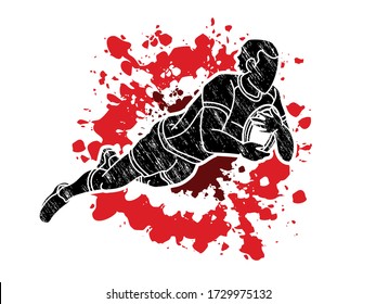 Rugby player action cartoon sport graphic vector.