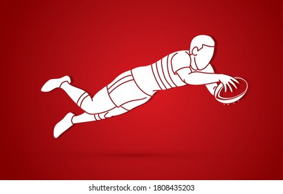 Rugby player action, cartoon sport graphic vector