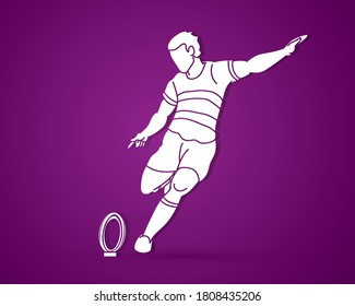 Rugby player action, cartoon sport graphic vector