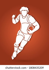 Rugby player action, cartoon sport graphic vector