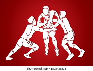 Rugby player action, cartoon sport graphic vector