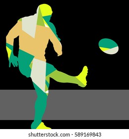 Rugby player active young man sport silhouette abstract background vector mosaic illustration